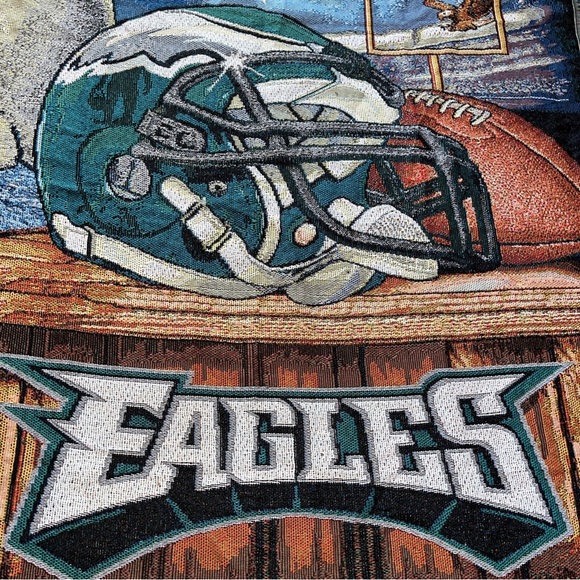 Philadelphia Eagles Vintage 90s Big Helmet Logo Woven Throw Blanket NFL PA - Picture 3 of 6